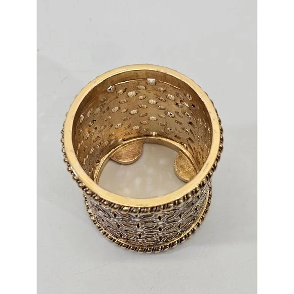 SET 3 St. John Home Enamel Open Design Gold Tone Candle Votives Holders Designer